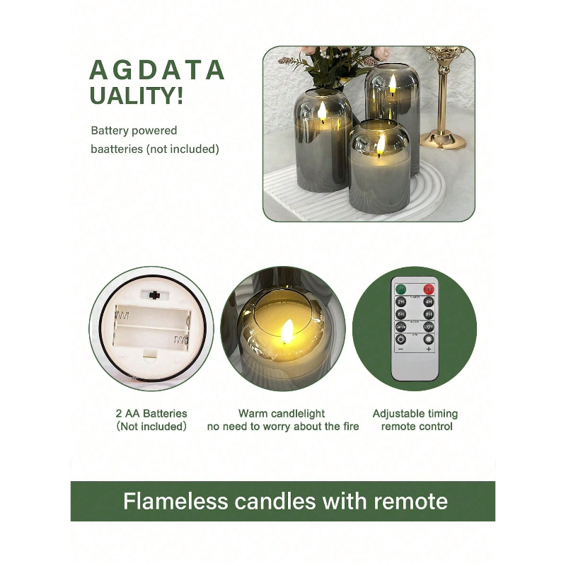 Decor Lighting Pack - 3 Pack Grey Flameless LED Candles
