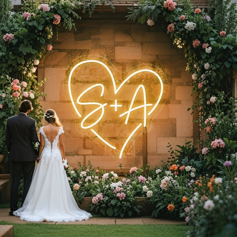 Custom Initials Heart LED Neon - Lighting Decoration For Wedding のレビューと価格