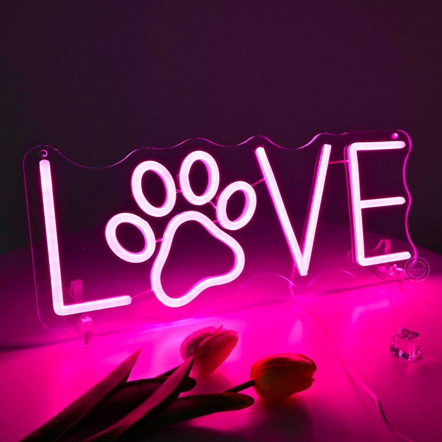 Love Paw Neon Sign USB Dimmabl - Lighting Decor Living Room のレビューと価格
