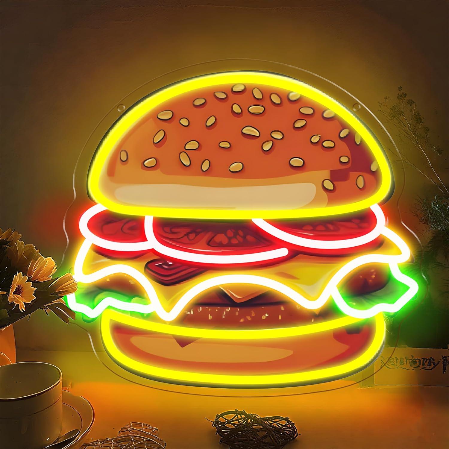 Burger Neon Sign LED Hamburger - Restaurant Lighting Decoration のレビューと価格