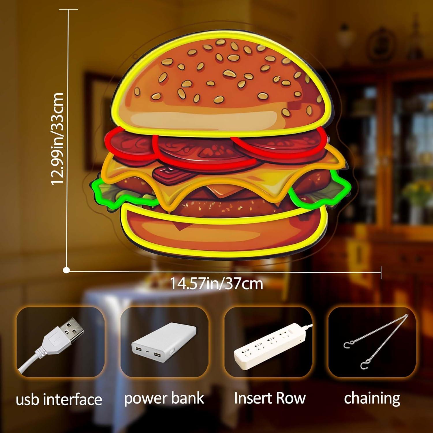 Burger Neon Sign LED Hamburger - Restaurant Lighting Decoration のレビューと価格