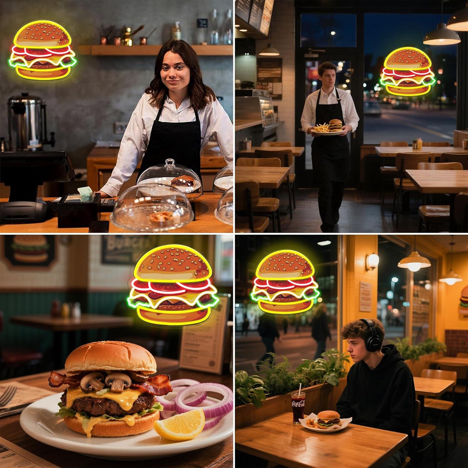 Burger Neon Sign LED Hamburger - Restaurant Lighting Decoration のレビューと価格